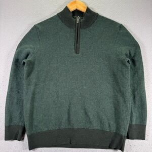 Untuckit Merino Wool Sweater Adult Large Green Herringbone Quarter Zip‎ Comfort
